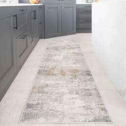 Modern Soft Grey Gold Distressed Abstract Hall Runner Rug - Ludlow - 70cm x 240cm Runner