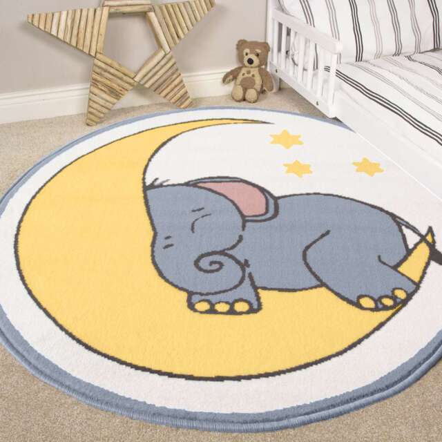 Yellow Elephant Kids Nursery Rug - Milan - 120cm x 120cm Circle