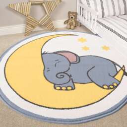 Yellow Elephant Kids Nursery Rug - Milan - 120cm x 120cm Circle