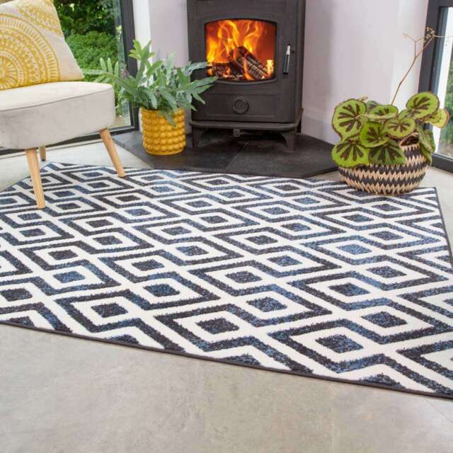 Geometric Blue Ombre Living Room Rug - Enzo - 60cm x 110cm