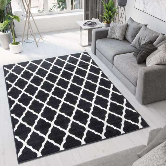 Black Moroccan Trellis Living Room Rug - Milan - 80cm x 150cm