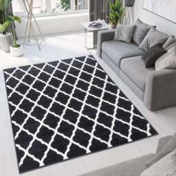 Black Moroccan Trellis Living Room Rug - Milan - 80cm x 150cm