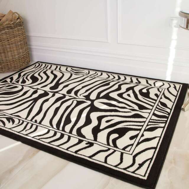 Black White Animal Zebra Print Rug - Milan - 80cm x 150cm