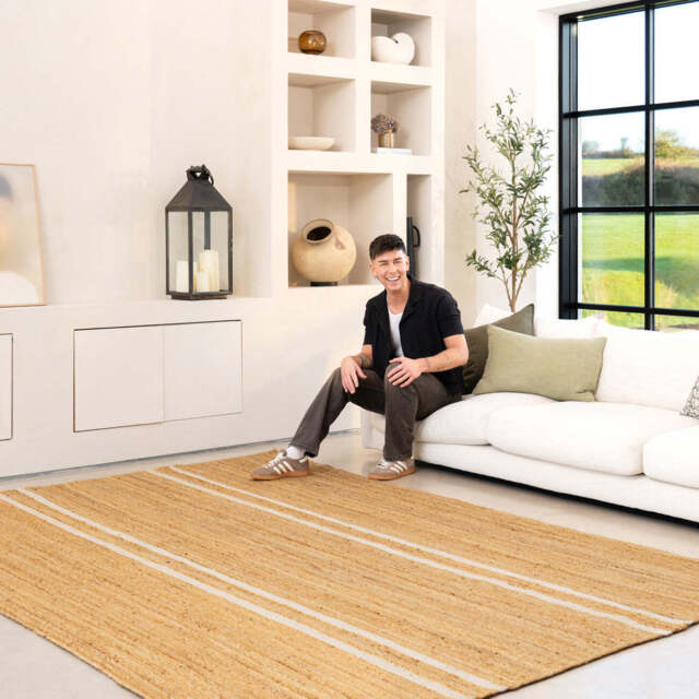 Handwoven Brown Jute Braided Line Rug - Saria - Peter Irvine - 120cm x 170cm