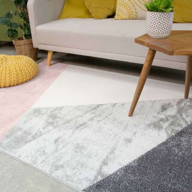 Pink Abstract Geometric Living Room Rug - Moderno - Enzo - 60cm x 110cm