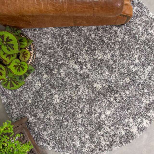 Silver Shaggy Round Circle Rug for Living Room - Alder - 135cm x 135cm Circle