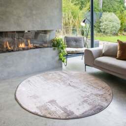 Distressed Abstract Beige Circle Rug - Grace - Hatton - 160cm x 160cm Circle