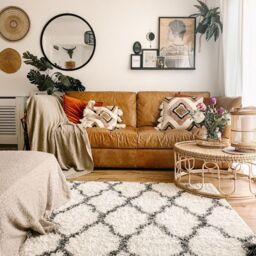 Cream Moroccan Trellis Shaggy Rug - Florence - 60cm x 110cm