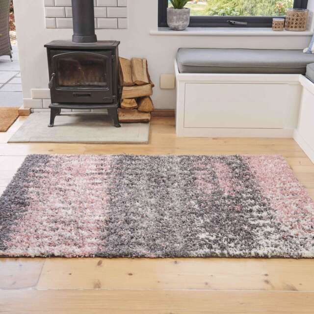 Blush Distressed Textured Shaggy Rug - Florence - 80cm x 150cm