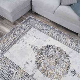 Gold Traditional Distressed Living Room Rug - Victoria - Hatton - 160cm x 230cm