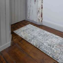 Soft Modern Blue Distressed Abstract Hall Runner Rugs - Riviera - 60cm x 240cm Runner