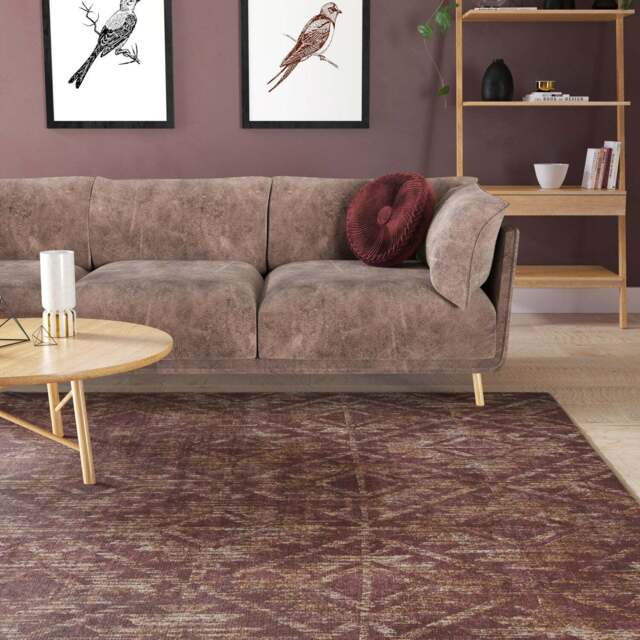 Washable Burgundy Diamond Rug - Avril - Everyday - 80cm x 150cm