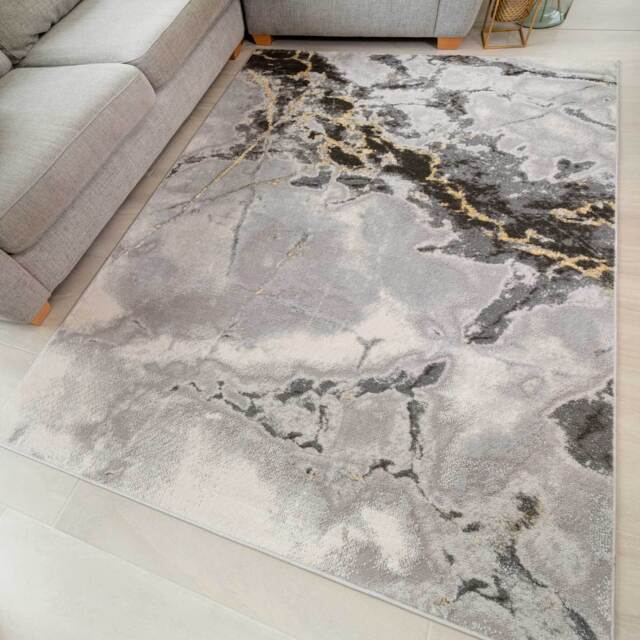 Modern Grey Marble Textured Area Rug - Strike - Voyage - 80cm x 150cm