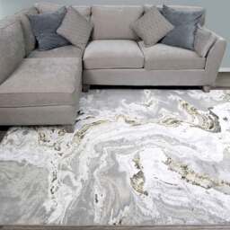 Gold Abstract Swirl Pattern Living Room Rugs - Marble - Hatton - 80cm x 150cm