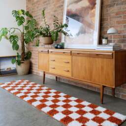 Soft Rust Checkerboard Shaggy Runner - Gigi - Shaggy Checkers - 60cm x 240cm Runner