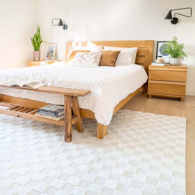 Soft Natural Cream Retro Checkerboard Rug - Liv - Petra - 80cm x 150cm