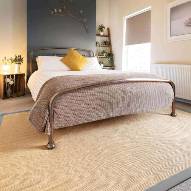 Grey Cotton Border Natural Jute Area Rug - Juliette - 80cm x 150cm