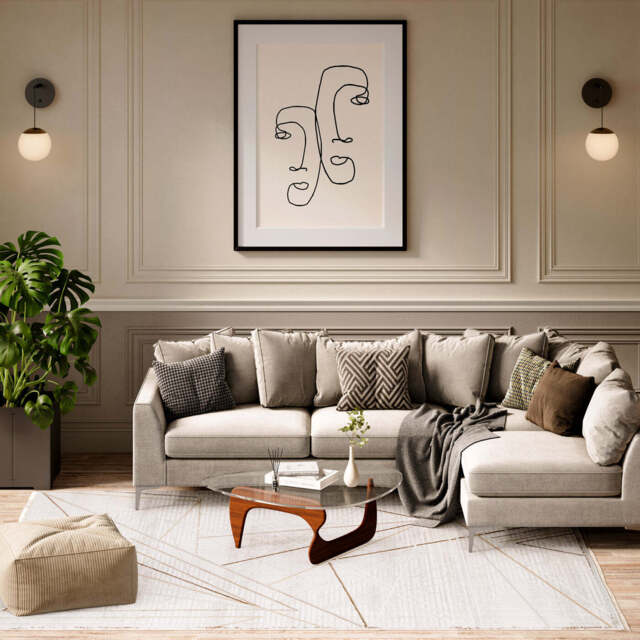 Abstract Linear Beige Rug - Jalo - Kesia - 120cm x 170cm