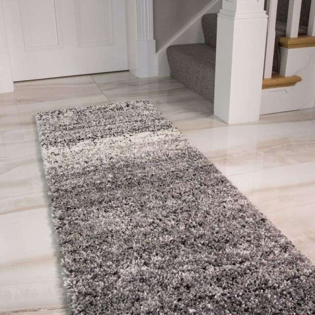 Black Stripe Shaggy Runner Rug - Alder - 60cm x 240cm Runner