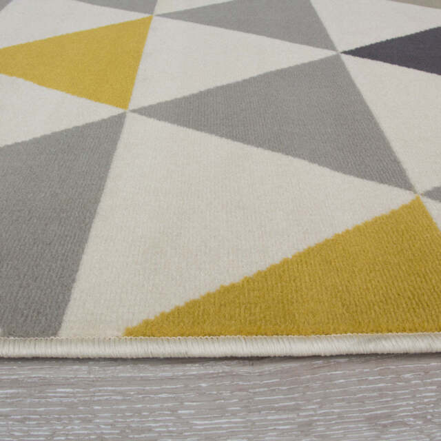 Yellow Grey Triangle Hall Runner Rug - Milan - 70cm x 300cm Runner