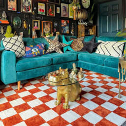 Burnt Orange Retro Checkerboard Rug - Maze Rust - Maze - 120cm x 170cm