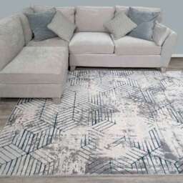 Modern Blue Abstract Geometric Living Room Rugs - Busby - Hatton - 60cm x 110cm