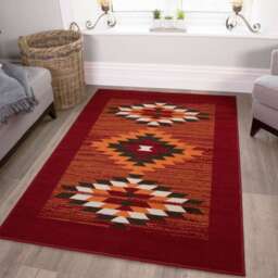 Red Aztec Tribal Medallion Bedroom Rug - Milan - 80cm x 150cm