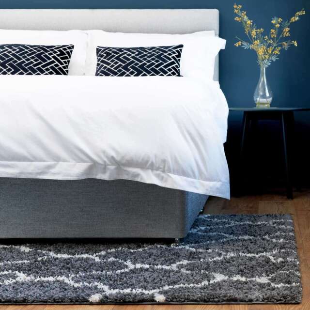 Grey Moroccan Trellis Shaggy Rug - Florence - 60cm x 110cm
