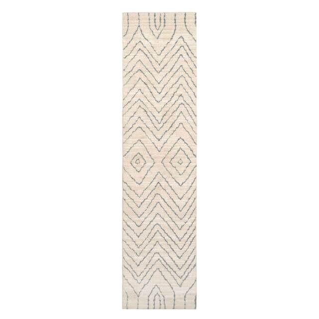 Soft Chevron Beige Moroccan Berber Runner Rug - Carlos - Medini - 60cm x 240cm Runner