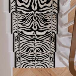 Black White Animal Print Stair Carpet Runner - Cut to Measure - Scala - 1ft