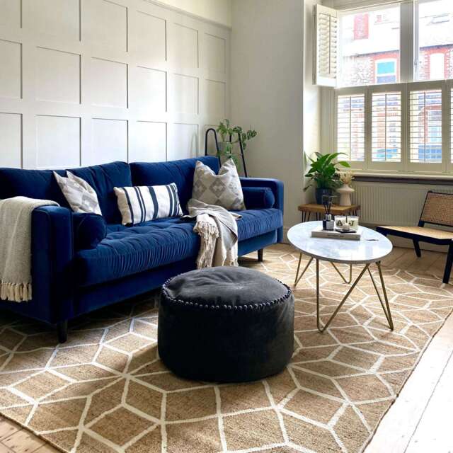 Beige Geometric Natural Jute Area Rug - Fretwork - Natura - 120cm x 170cm