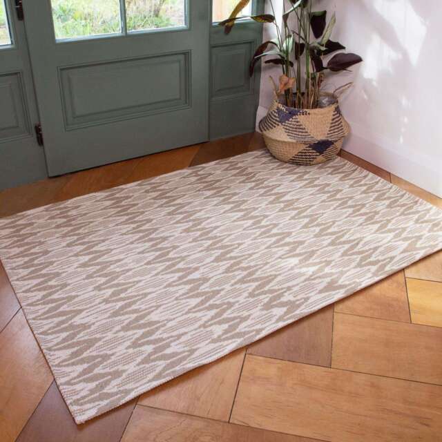 Natural Stripe Woven Sustainable Recycled Cotton Rug - Aden - Kendall - 120cm x 170cm