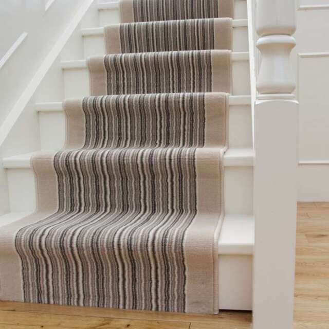 Cream Beige Stripey Stair Carpet Runner - Cut to Measure - Scala - 1ft