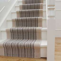 Cream Beige Stripey Stair Carpet Runner - Cut to Measure - Scala - 1ft