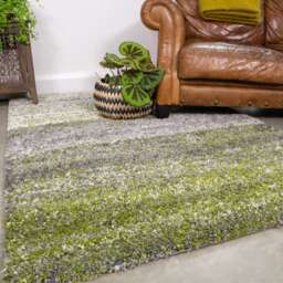 Mottled Stripe Dark Green Shaggy Rug - Alder - 80cm x 150cm