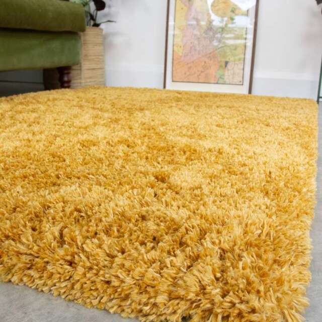 Soft Everyday Yellow Shaggy Rug - Nore - 60cm x 110cm