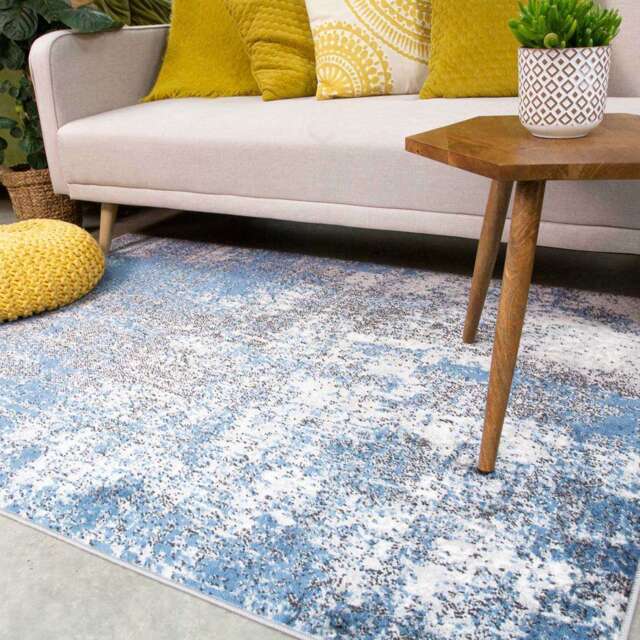 Modern Blue Abstract Distressed Living Room Rug - Enzo - 80cm x 150cm