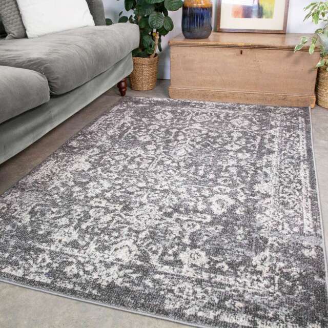 Grey Distressed Traditional Rug - Vivid - 60cm x 110cm