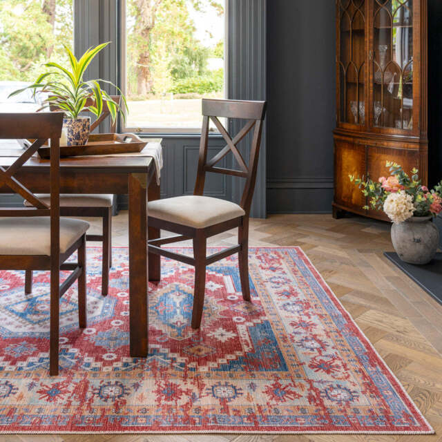 Washable Looped Red Vintage Rug - Anais - Washable Alpaca - 80cm x 150cm
