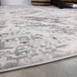Faded Distressed Grey Geometric Pattern Rug - Oscar - 60cm x 110cm