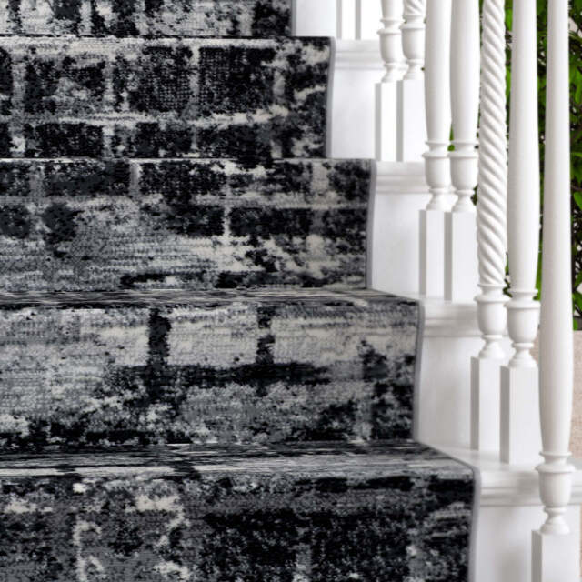 Abstract Black Grey Stair Carpet Runner - Cut to Measure - Scala - 1ft