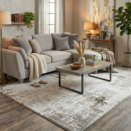 Modern Gold Abstract Distressed Living Room Rugs - Grace - Hatton - 80cm x 150cm