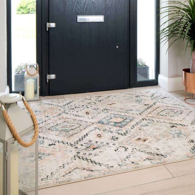 Soft Natural Blue Aztec Area Rug - Kemp - Ikaro - 60cm x 110cm