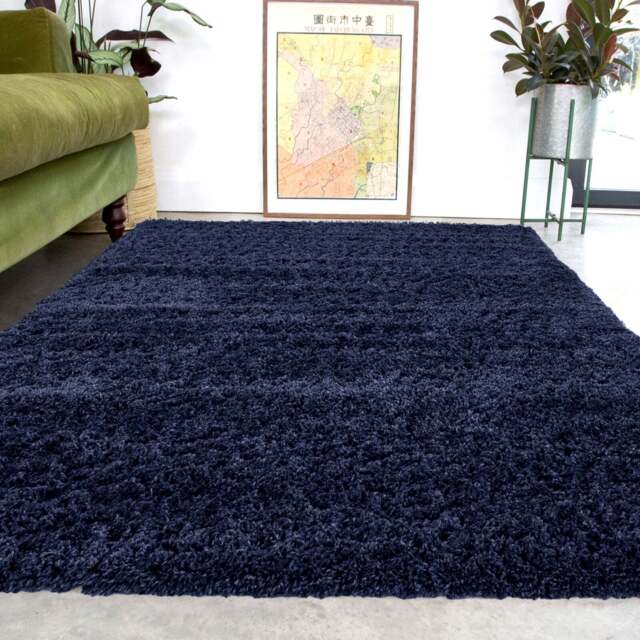 Soft Everyday Navy Shaggy Rug - Nore -
