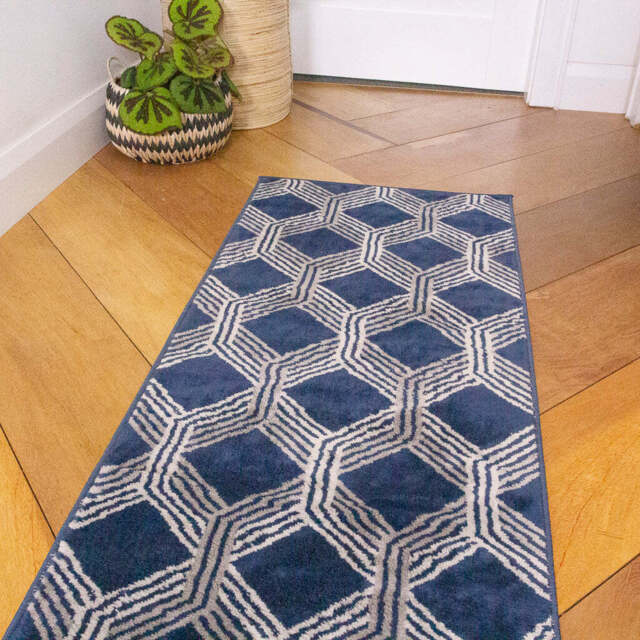 Chic Geometric Navy Living Room Rug - Oscar - 60cm x 110cm