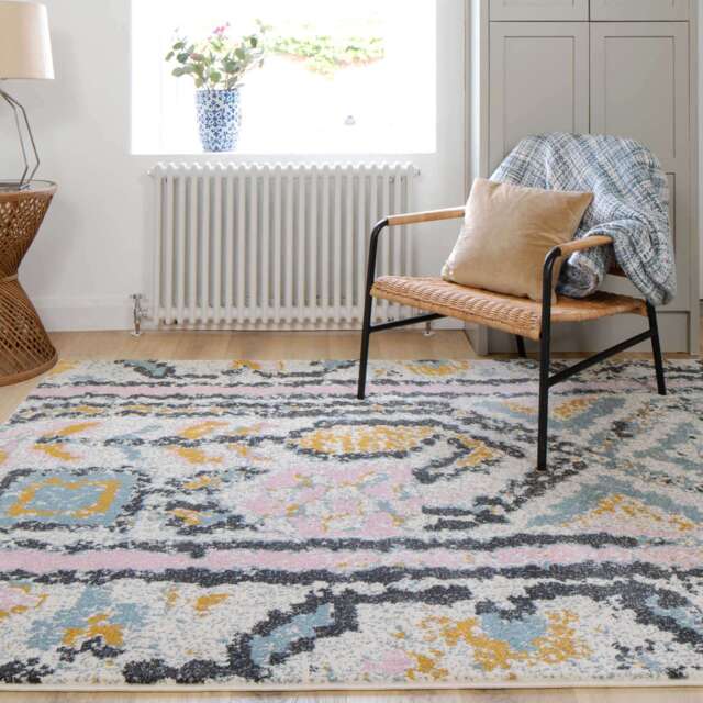 Pastel Tribal Print Area Room Rug - Topaz - 60cm x 110cm