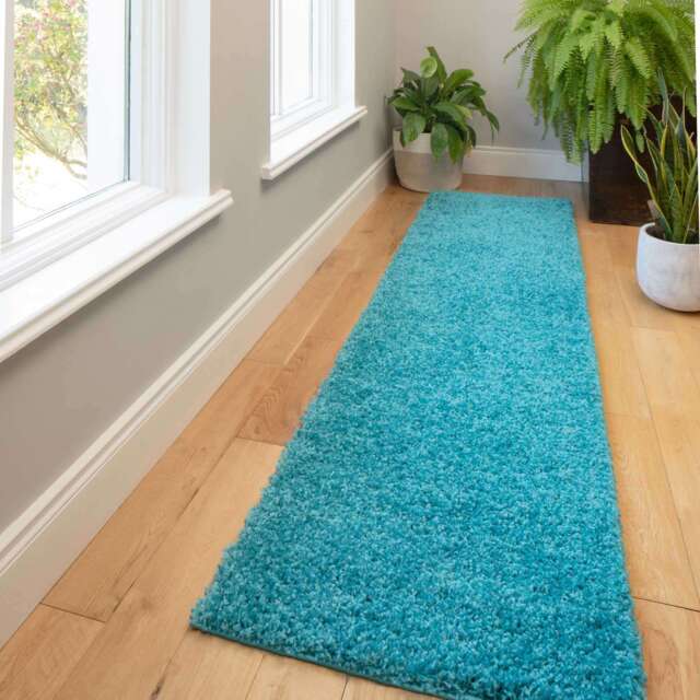 Soft Teal Blue Shaggy Runner Rug - Vancouver - 50cm x 80cm