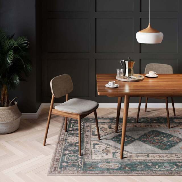 Flatwoven Washable Green Bordered Area Rug - Anton - Renuu - 120cm x 170cm
