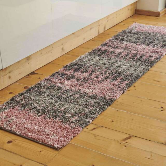 Blush Distressed Textured Shaggy Runner Rug - Florence - 60cm x 230cm Runner