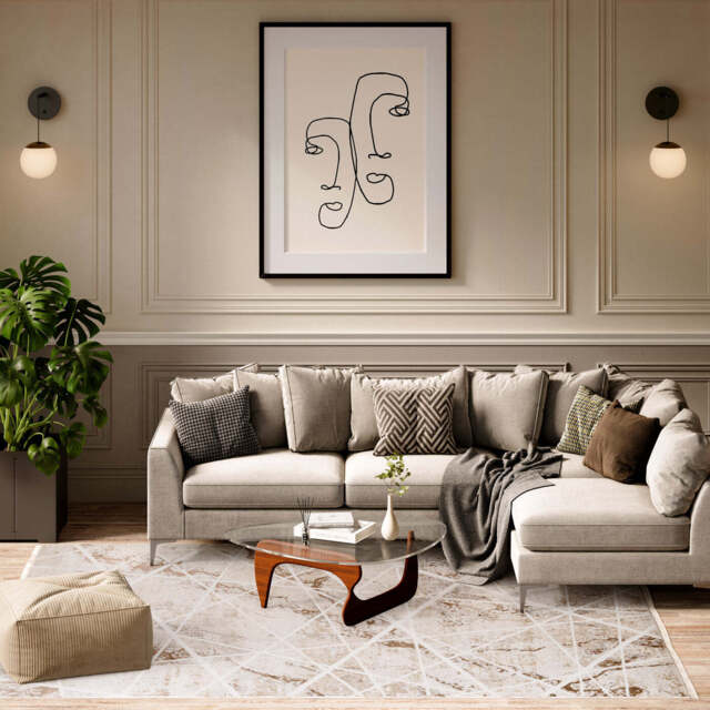 Soft Beige Geometric Rug - Valo - Kesia - 120cm x 170cm